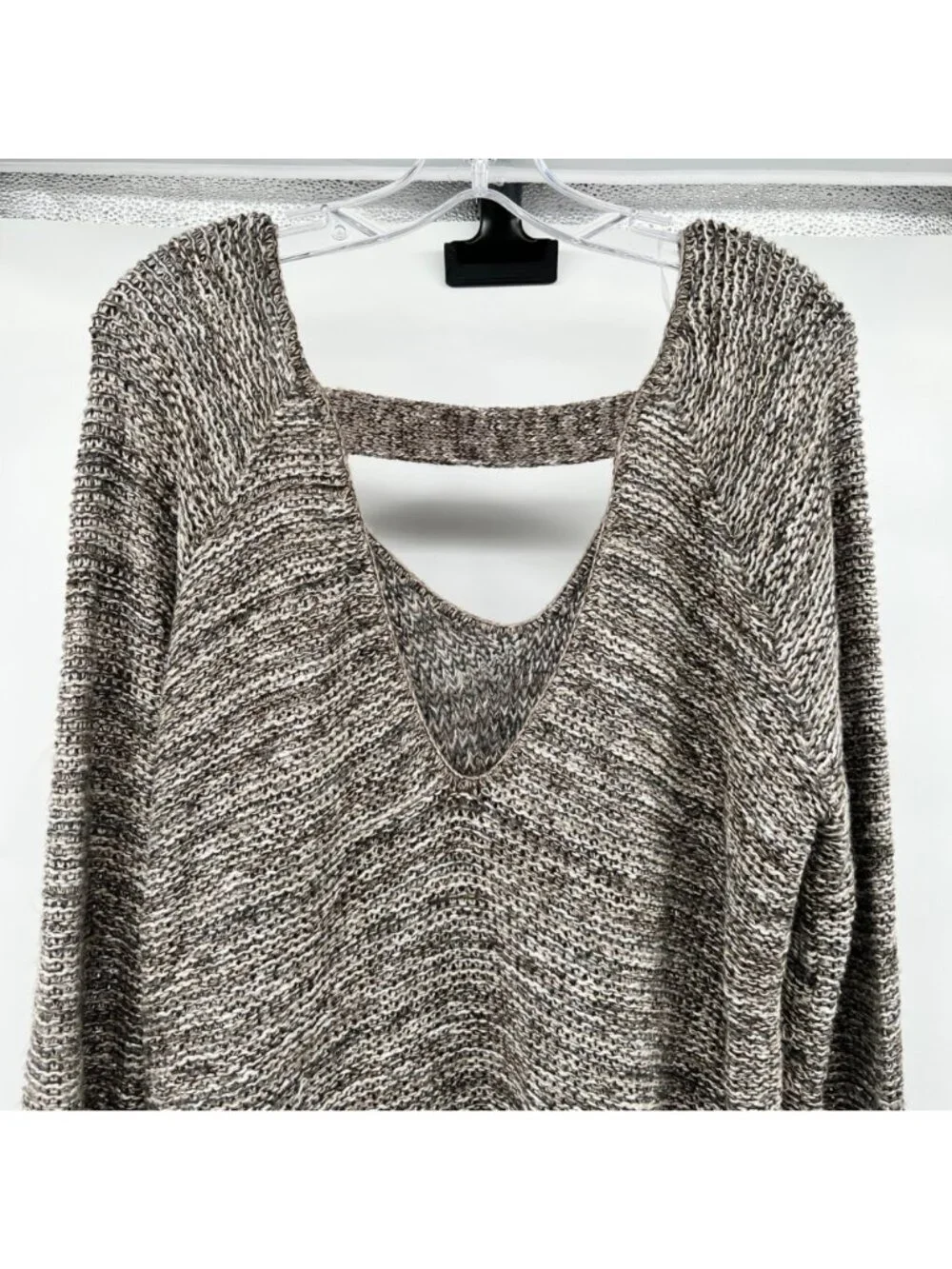Susina Womens Knit Pullover Sweater Cut Out Brown/Multi Size Medium